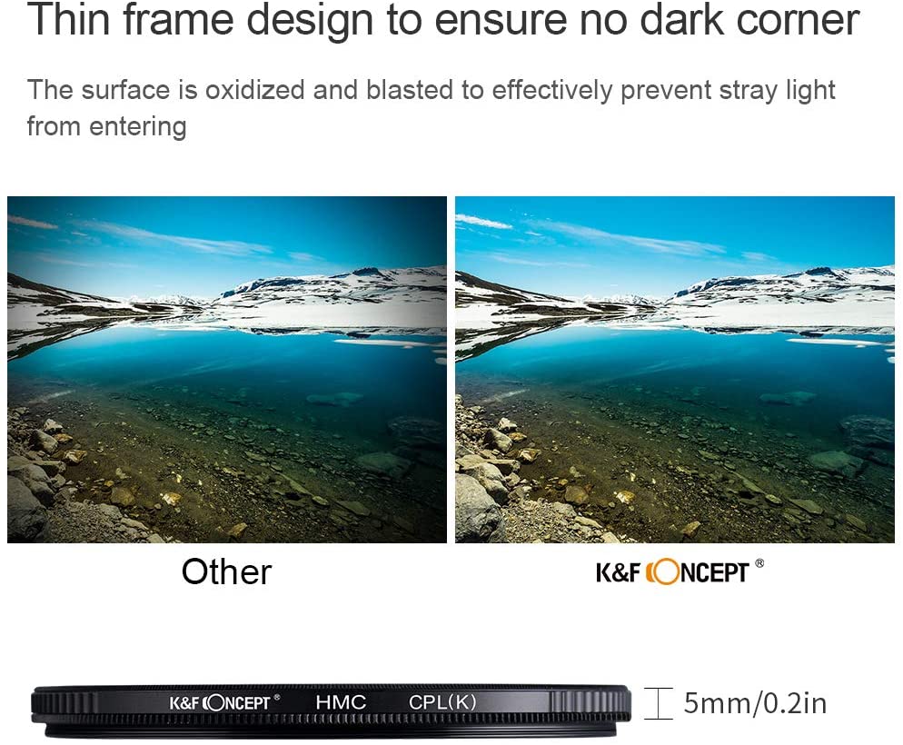 Otočný polarizačný slim CPL filtr - K&F Concept Pro - Oplické sklo a hliník 37-82 mm 4